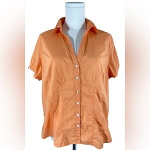 Eddie Bauer Women’s Large Orange Button Down Short Sleeve 100% Cotton Shirt